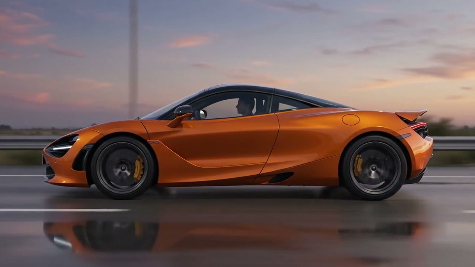 D3-protected supercar on the highway at dusk